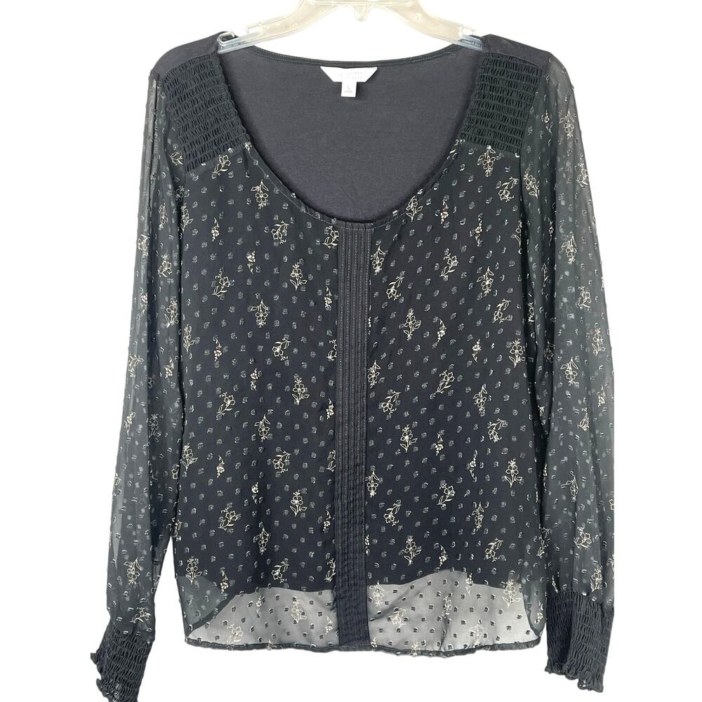 Lauren Conrad dark floral sheer overlaid top size L, EUC